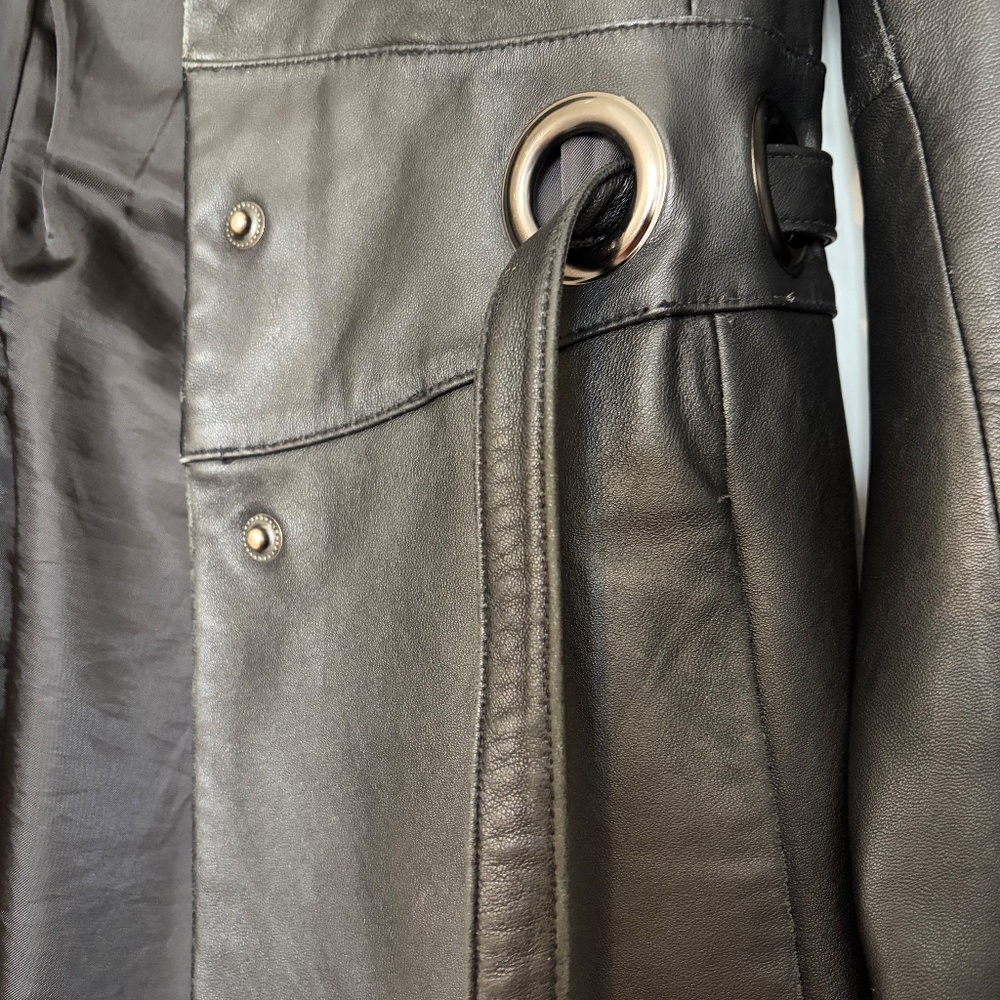 *Stunning* Via Spiga Black Leather Trench Coat- XS - Picture 6 of 11